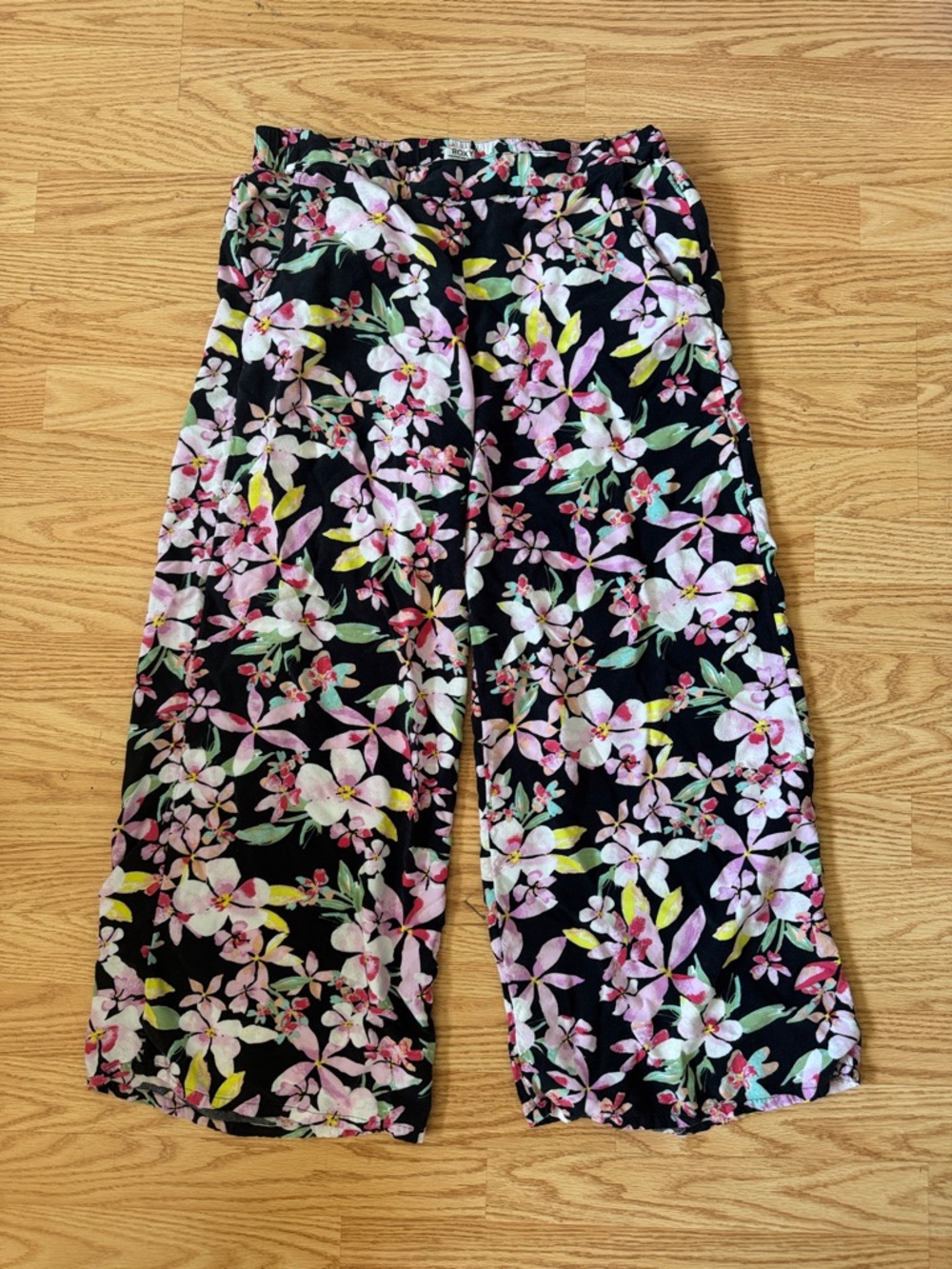 Roxy Black Floral Skirt with Pink and Mint Accents